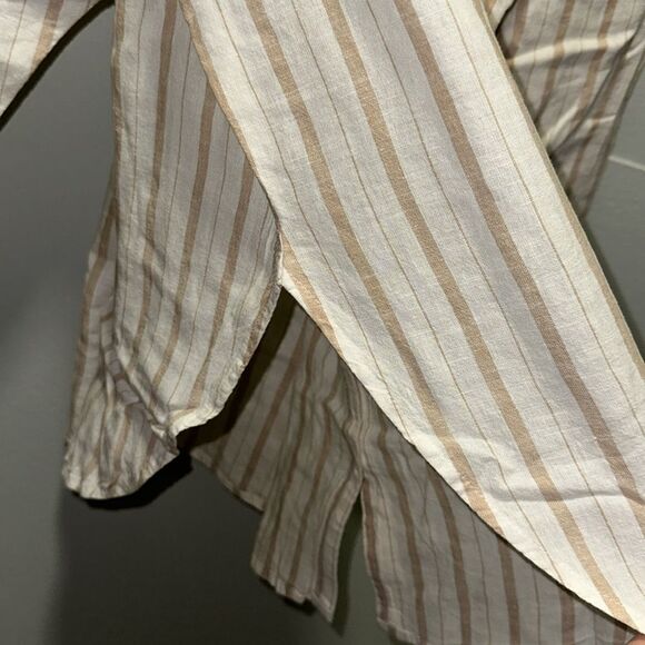 aerie XS Ivory Tan Vertical Stripe Pool-to-Party Linen Blend Cover up Shirt - Picture 16 of 17